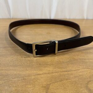 Coach Belt Mens 42 Black Brown Leather Dress Silver Logo Buckle Made Italy